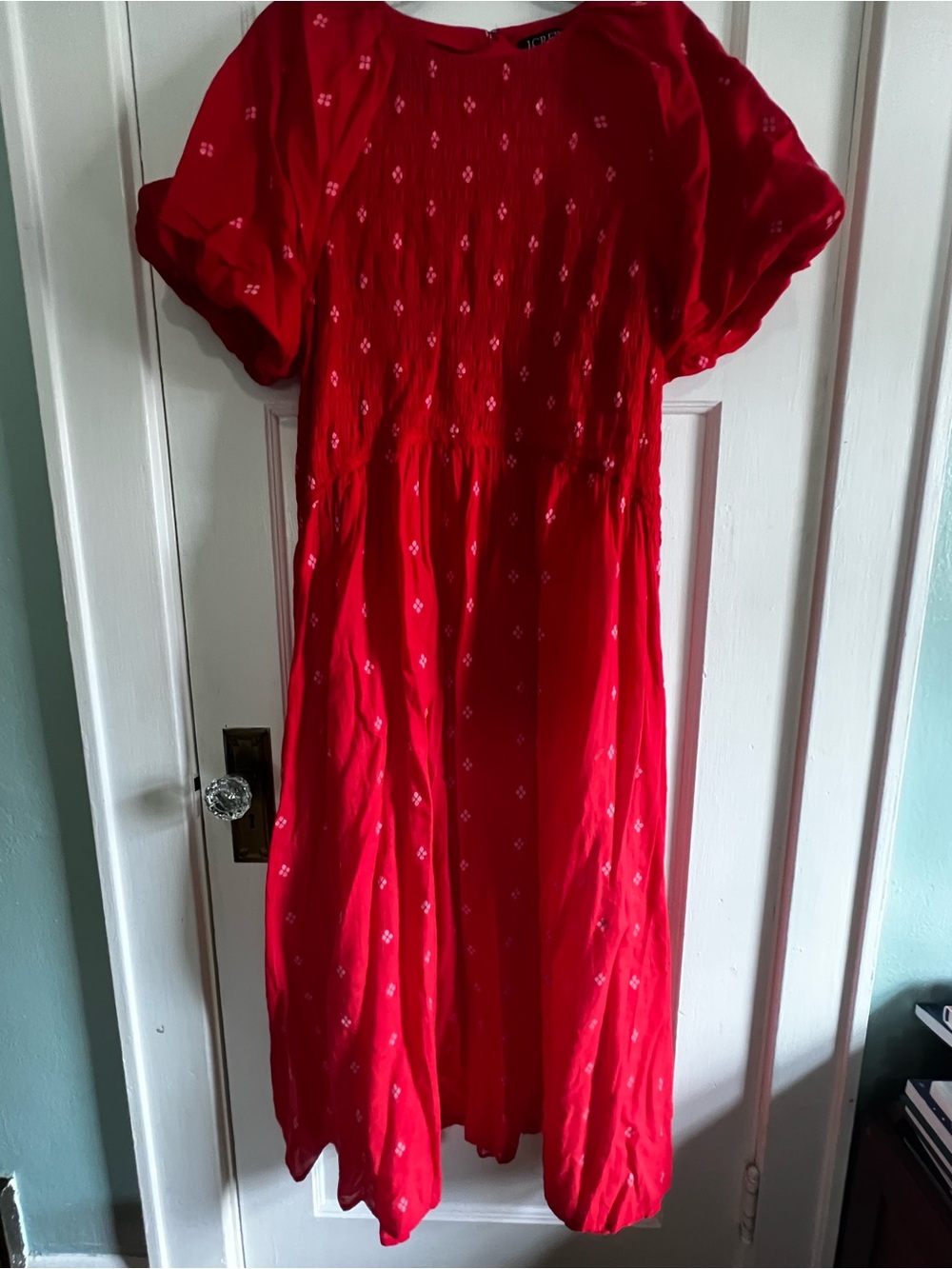 J. Crew Bright Red Maxi Dress with White Diamond Motif